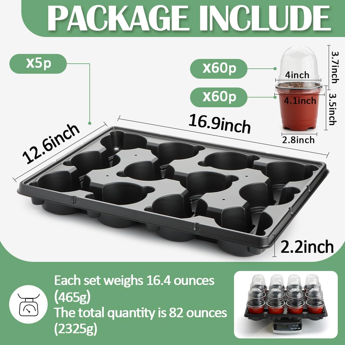 4 Inch 60 Pack Nursery Pots with Humidity Domes & 5 Pack 12 Cell Round Seedling Pot Carrying Trays, Sturdy Seeds Starter Pot Germination Set, Small Planter Nursery Propagation 5 Sets