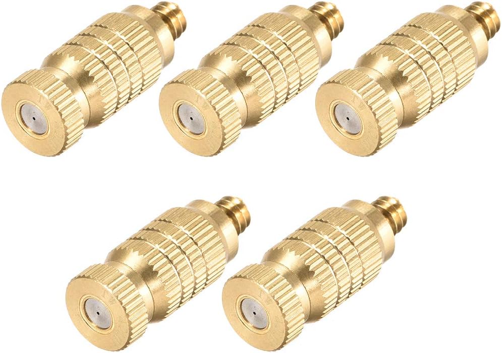 uxcell Brass Misting Nozzle - 3/16-inch Threaded 0.4mm Orifice Dia Fogging Spray Head for Outdoor Cooling System - 5 Pcs Golden