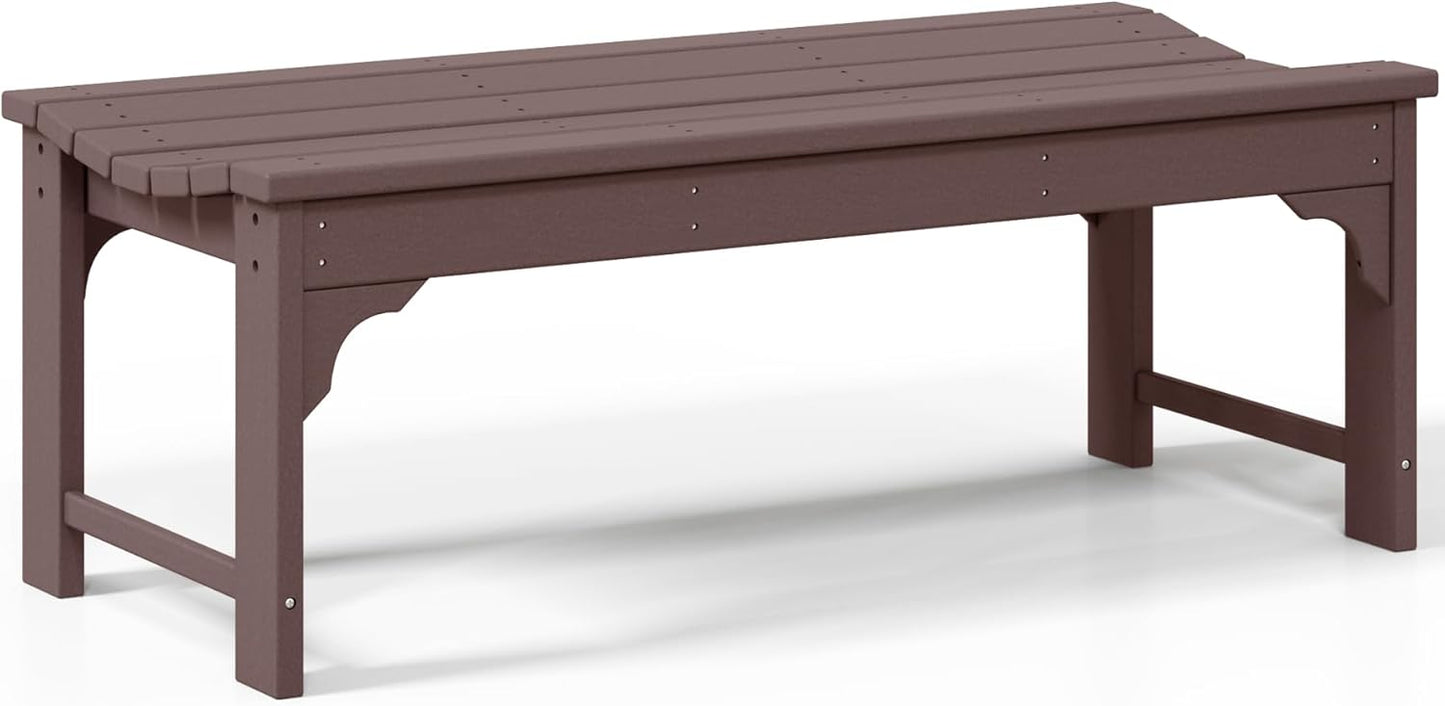 Outdoor Benches Weatherproof, All Weather Resistant Park Bench Poly Lumber Backless Garden Bench Seat for Entryway Front Porch, Dark Brown