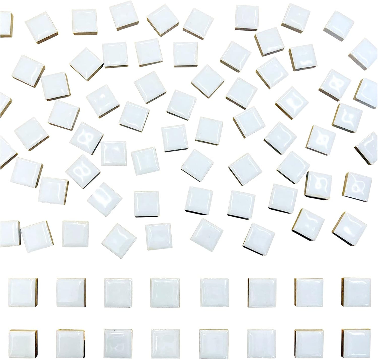 100 Pieces Ceramic Mosaic Tiles 3/5" Square Shapes Mosaic Ceramic Pieces Stained Ceramic Tiles Supplies for Crafts Beginner Mosaic Project Stepping Stones Mosaic Birdhouse Decor - White
