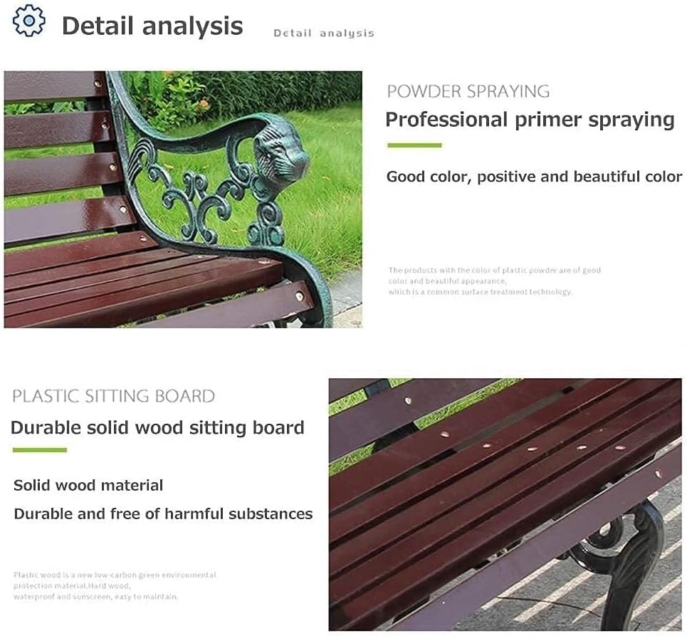 Garden Bench Outdoor Bar Hotel Patio Bench, Cast Iron Metal Frame Preservative Wood Patio Park Bench with Backrest and Armrests, for Porch, Lawn, Garden, Yard(Teak+Antique Bronze Legs)