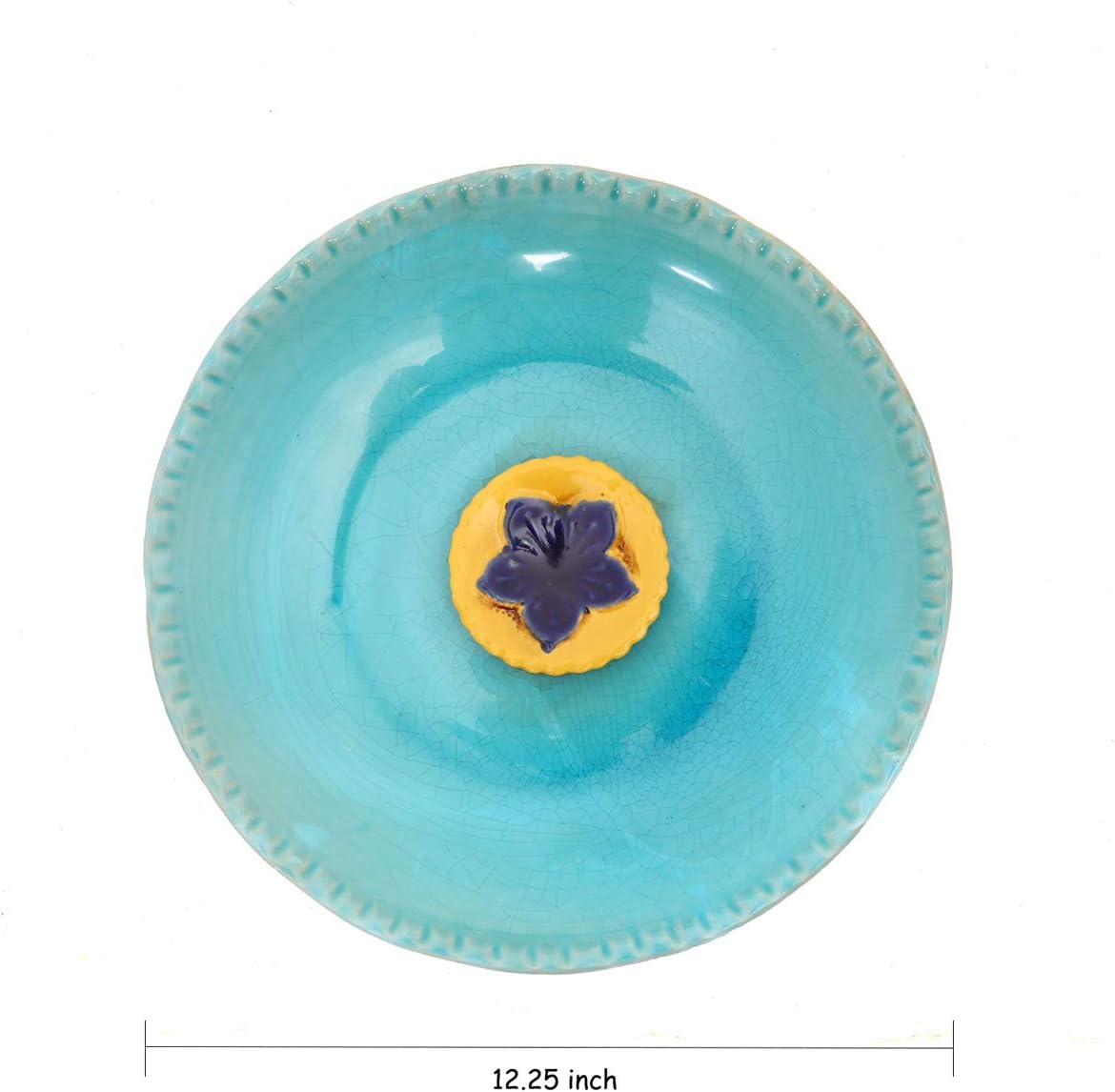 Topadorn Birdbath Ceramic Bowl Decor for Bee Bird Bath Outdoor Garden Vintage Yard,Blue with Yellow Flower