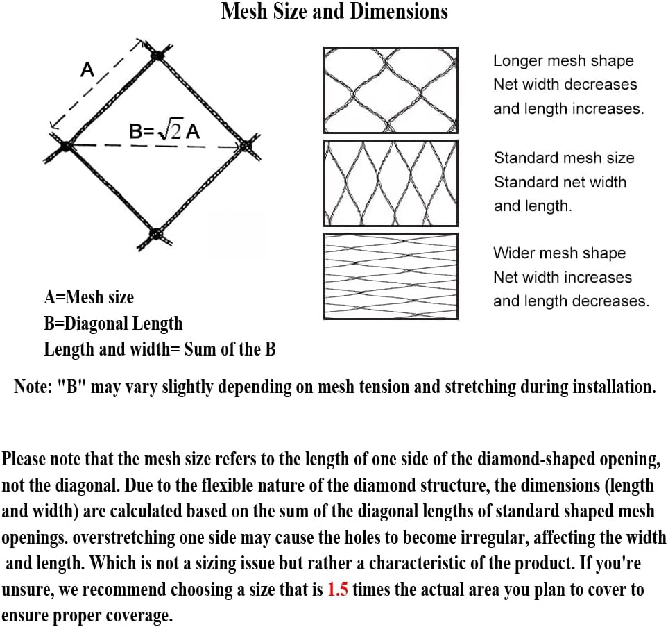 50X50 FT Bird Netting for Chicken Coop, 1 in Mesh, Woven Chicken Netting Roof Mesh Cover Garden Protection for Vegetables, Blueberry, Strawberry Plants, Fruit Trees.