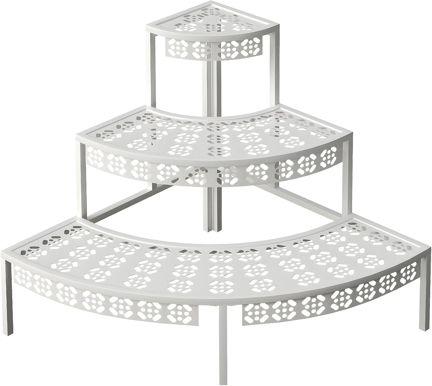 aboxoo 3 Tier Plant Stand Semi-Circular Flower Pot Organizer Rack Quarter Round Plant Display Holder Outdoor Storage Shelves Metal Corner Shelf Planter Shelving Ladder Plant Stand for Indoor