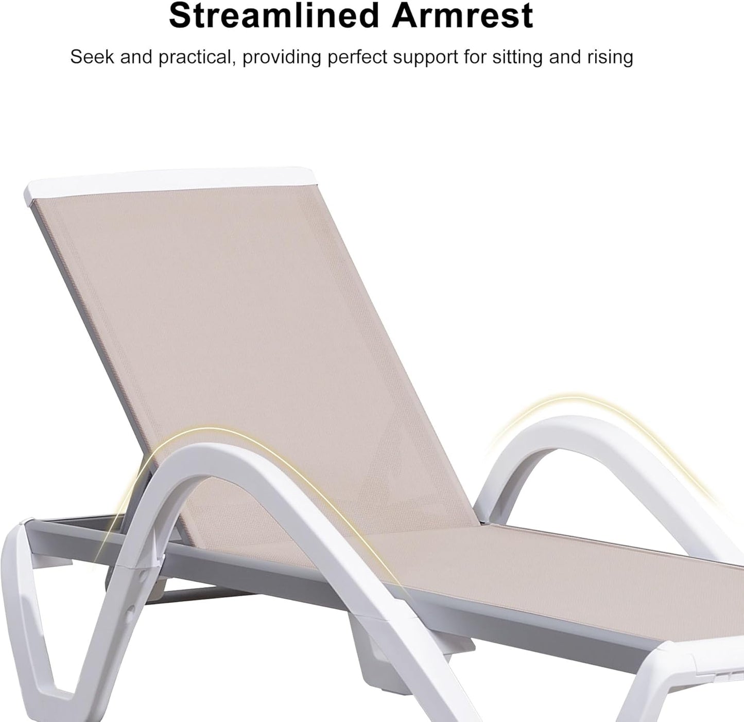 PURPLE LEAF Patio Chaise Lounge Chair Set Outside Aluminum Plastic Stackable Tanning Chairs with Armrests and Side Table for Pool Sunbathing Beach Deck Outdoor Lounger, Beige