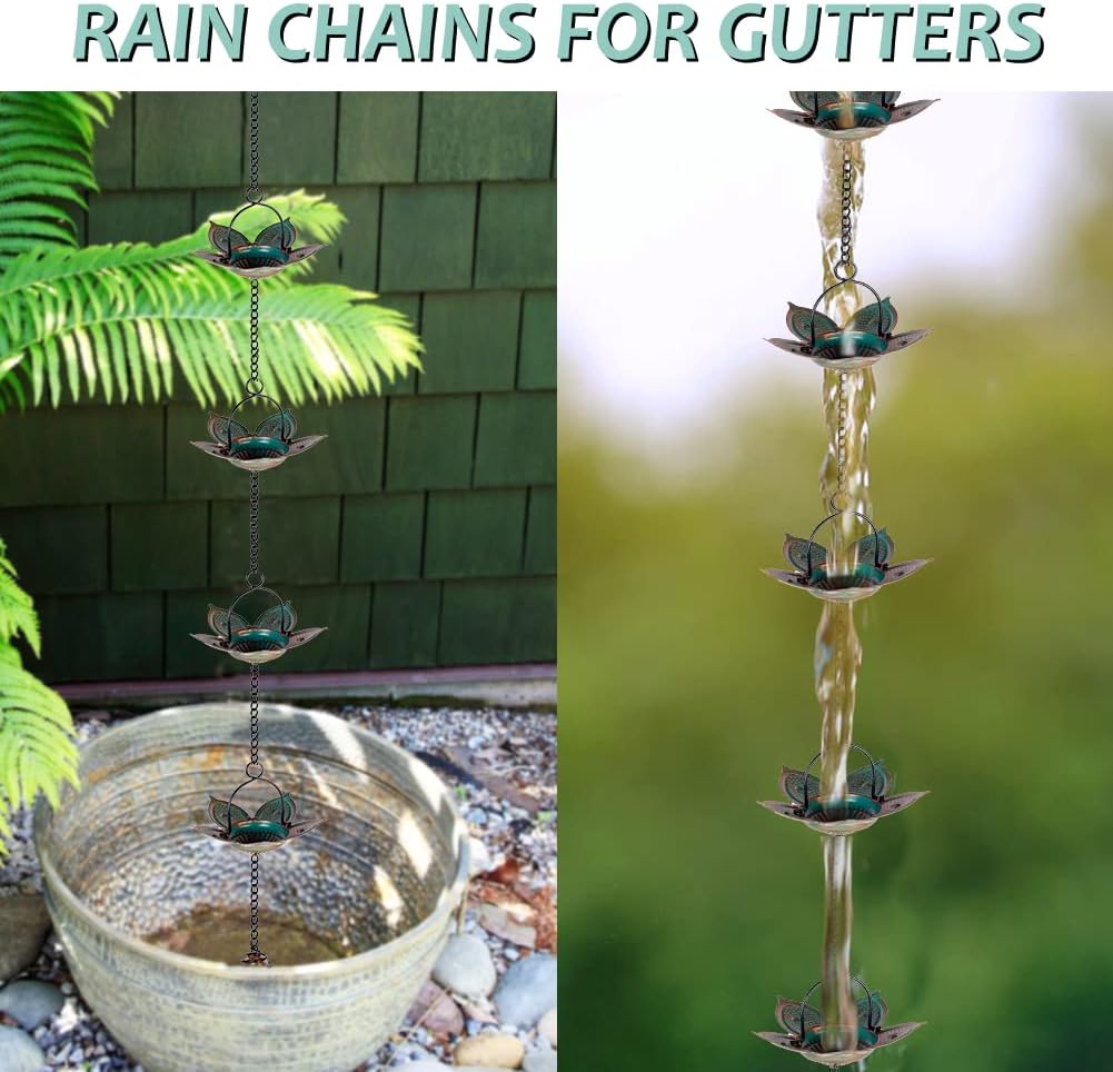 8.3 FT Lotus Rain Chain, Metal Rain Chains for Gutters with 12 Cups, Adjustable Rain Catcher Chain for Eaves Drainage, Replacement for Downspout, Outdoor Decor