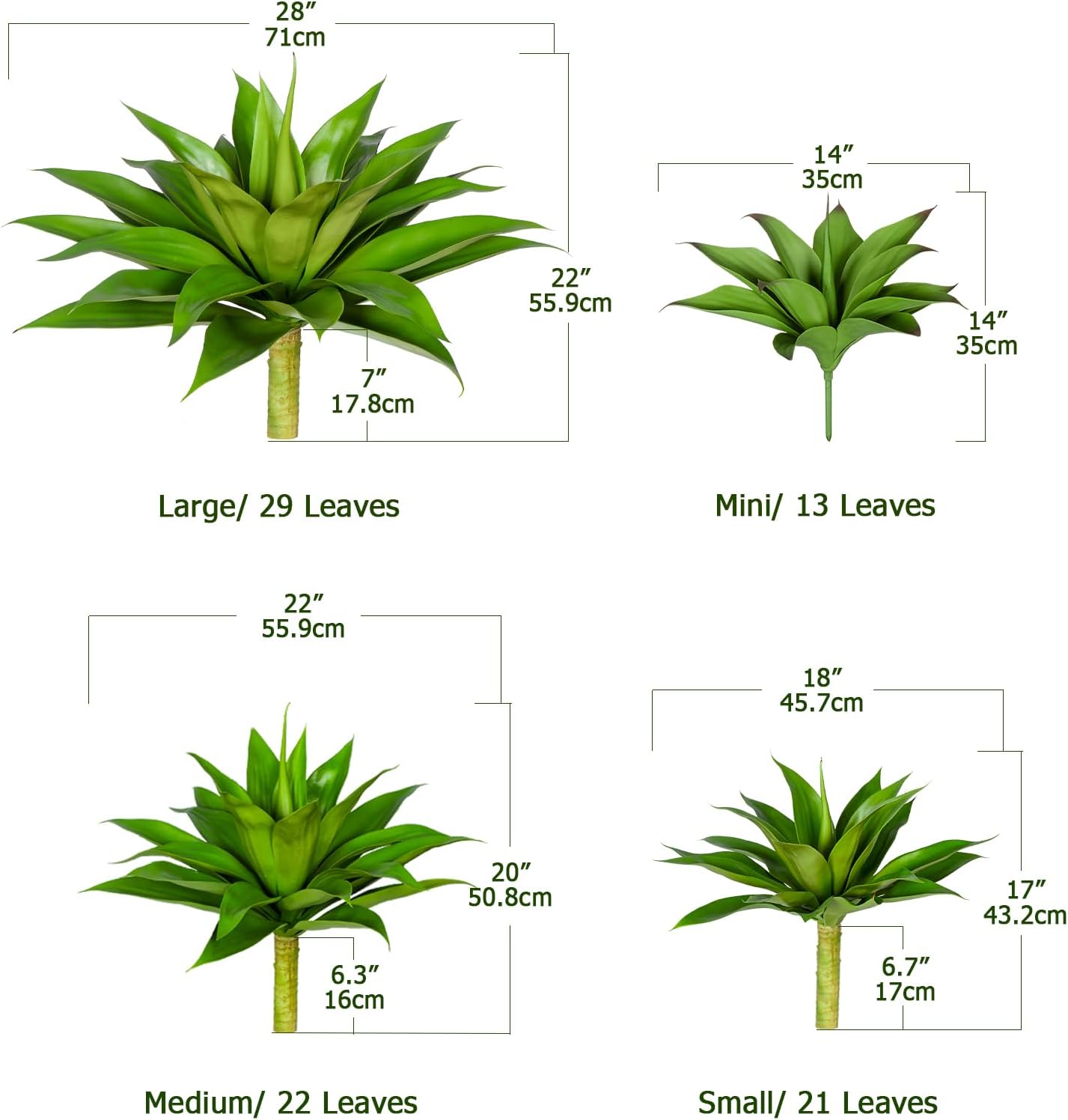 Artificial Agave Plants, UV Resistant Fake Agave Planters for Indoor and Outdoor Decorating Artificial Plants for Outdoors Fake Plants (2Pack, 12.6") Green