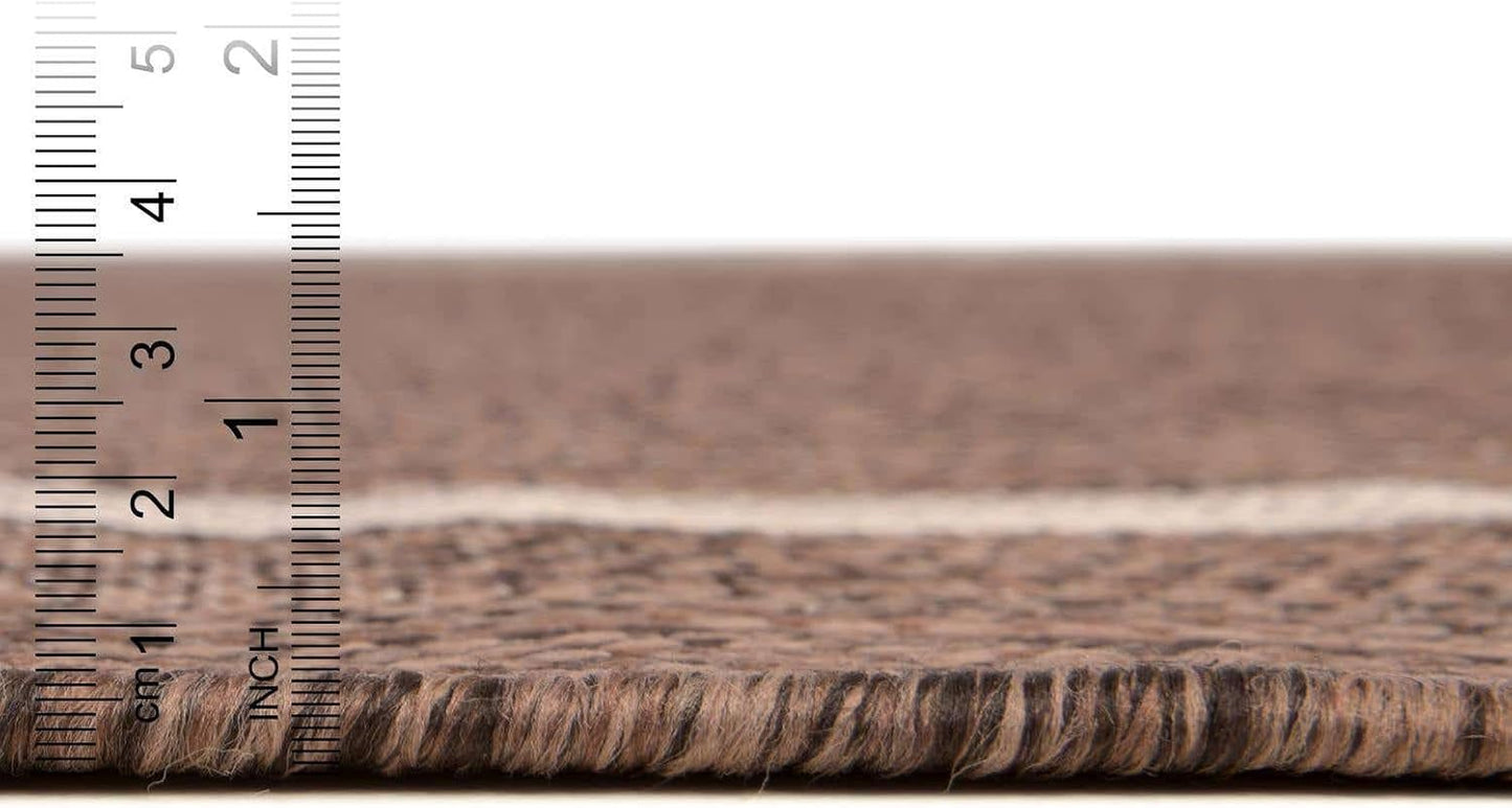 Unique Loom Outdoor Border Collection Area Rug - Soft Border (6' 1" Round Brown/Ivory)