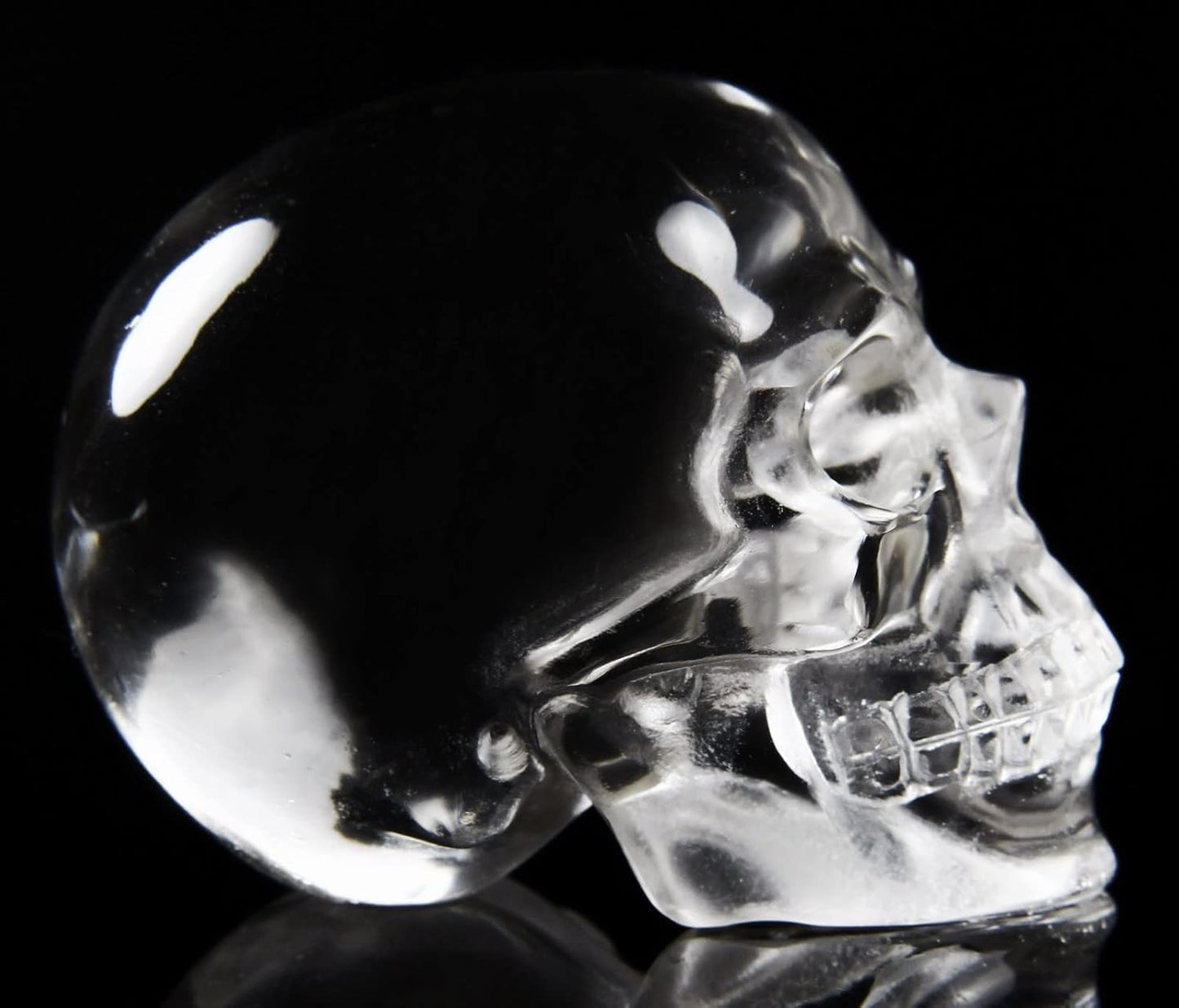 Skullis 2.0" K9 Crystal Skull, Hand Carved Gemstone Fine Art Sculpture, Reiki Healing Stone Statue.