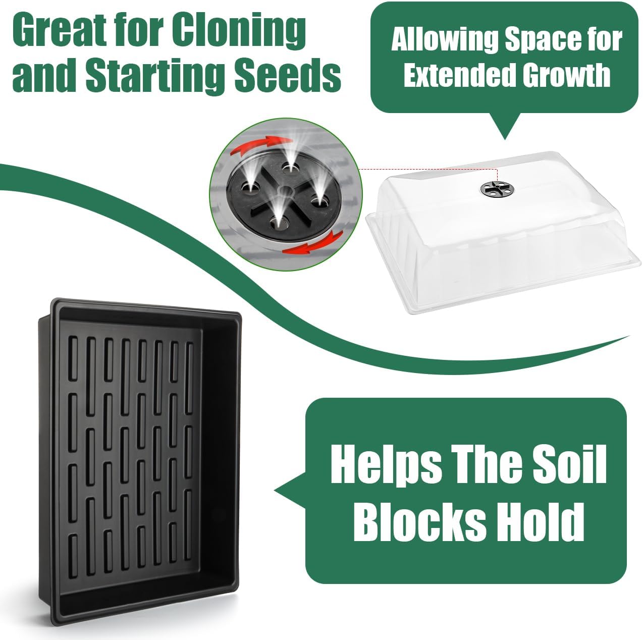 Leak-Proof Seed Starter Trays with 4" Humidity Dome & Drip Tray - 5-Pack Heavy-Duty Plastic Propagation Kit for Herbs, Microgreens, Indoor Gardening, Durable Reusable Plant Growing Trays