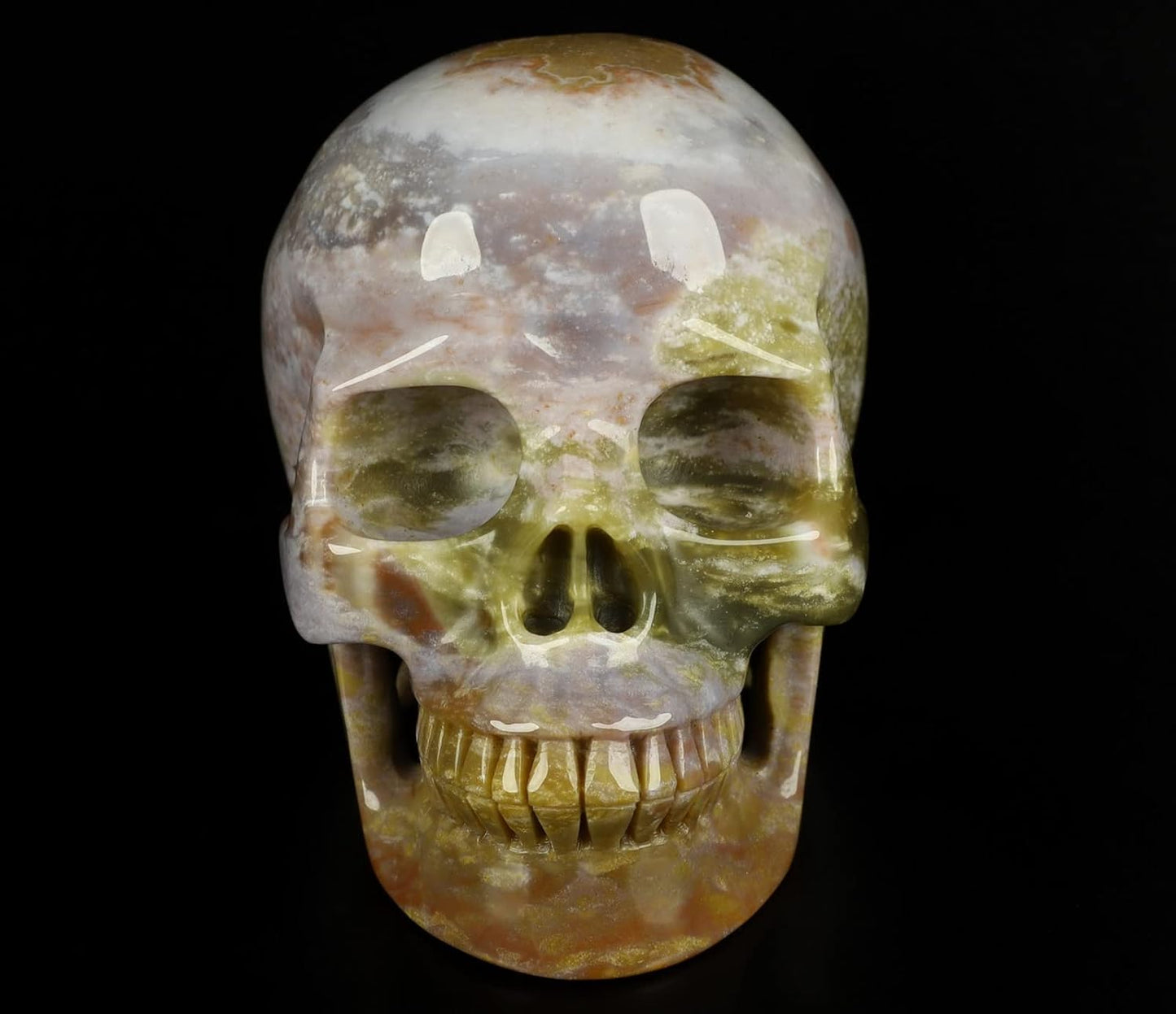 Skullis 5.0" Indian Agate Crystal Skull, Hand Carved Gemstone Fine Art Sculpture, Reiki Healing Stone Statue.530 Z8
