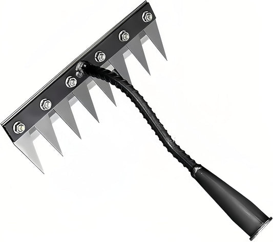 Gardenia Iron Weeding Rake, Iron Rake 2.0 for Gardening and Weeding, Detachable Double-Edged Blade Design Carbon Steel Heavy-Duty Weed Rakes,Hand Weed Puller Tools for Lawn Yard Garden Farm(8 teeths)