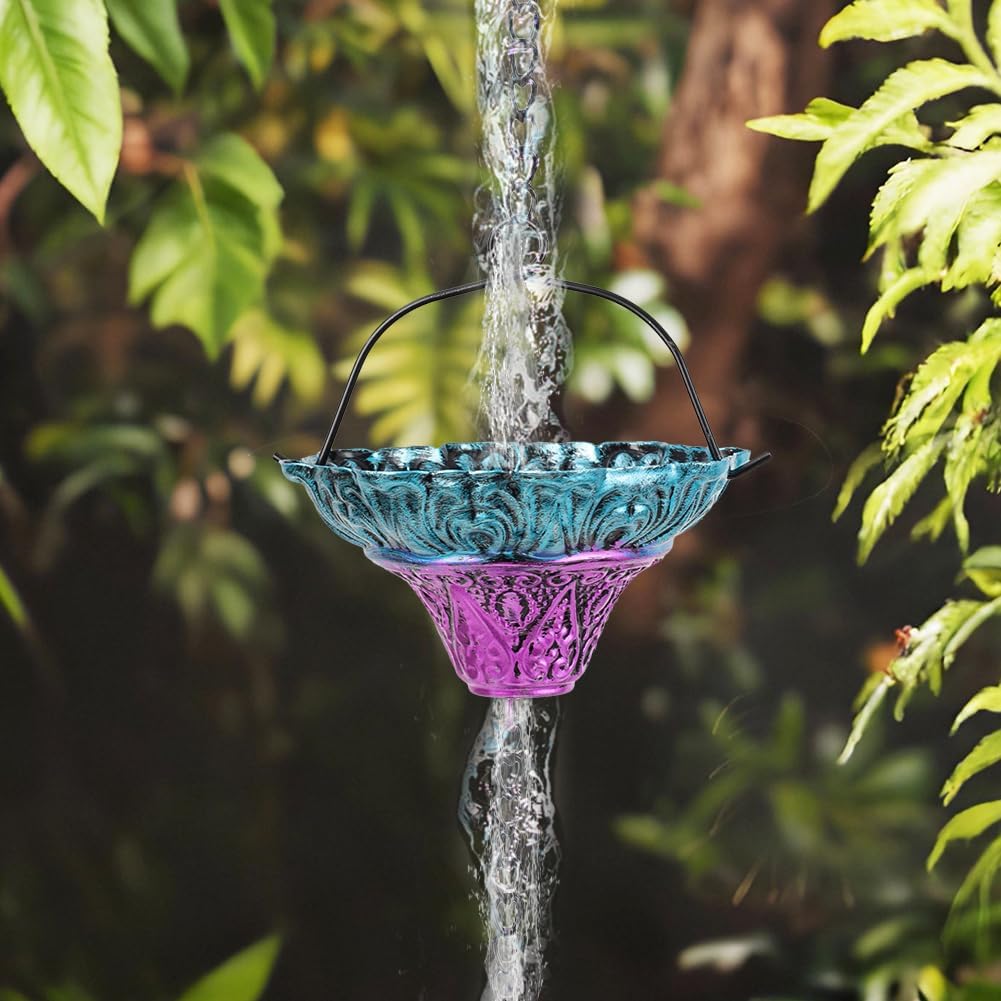 10FT Rain Chains for Outside, Rain Gutter Chain with 12 Flower Cups, Adjustable Rainwater Catcher Chain for Eaves Drainage, Replacement for Downspout