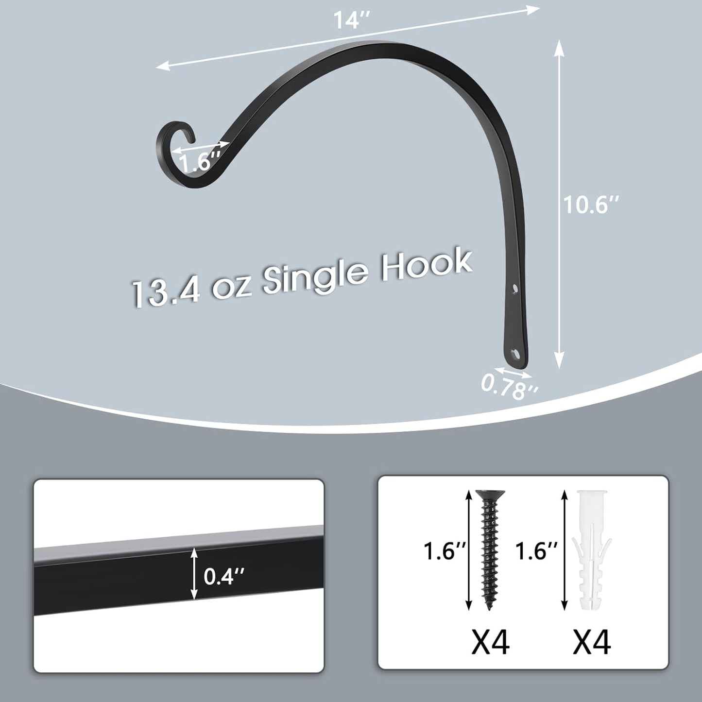 Gtongoko 2 Pack 14 Inch Plant Hangers Outdoor Metal, Plant Hooks for Wall Indoor, Outdoor Hooks for Hanging Bird Feeders, Plant Bracket, Lanterns, Wind Chinme, Black