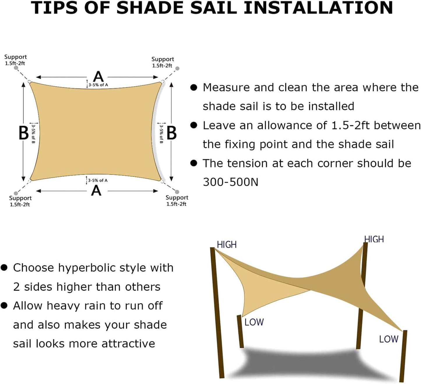 KANAGAWA 8'X9' Sand Custom Size Sun Shade Sail Rectangle UV Block Canopy Cover for Patio Backyard Lawn Garden Outdoor (Customized Available)