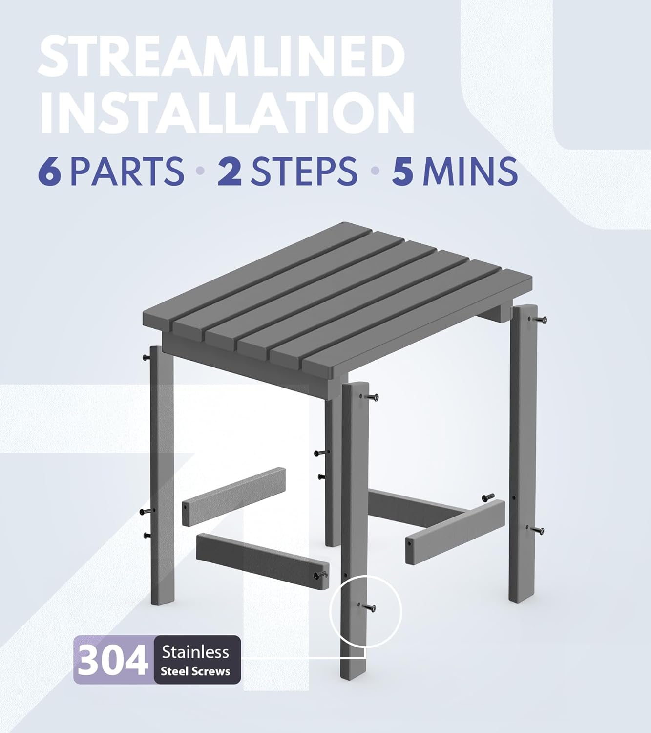 PASAMIC Adirondack Square Side Table, HDPE Outdoor Side Tables, Weather Resistant End Table for Patio, Backyard, Pool, Indoor Companion, Beach, Easy Maintenance (Grey)