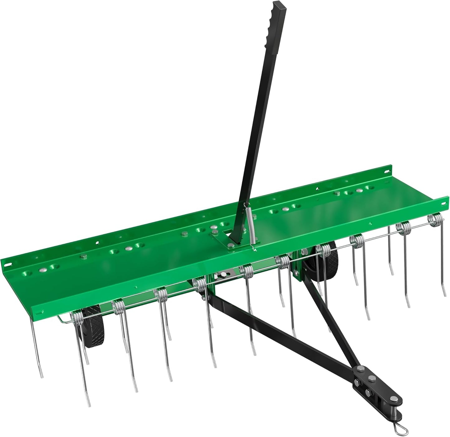 40 Inch Green Tow-Behind Dethatcher with 20 Spring Steel Tines, Pull Dethatcher for Outdoor Yard Care, Garden Farm Grass Tractor Rake to Remove Thatch, Leaves and Needles from Large Lawn Areas