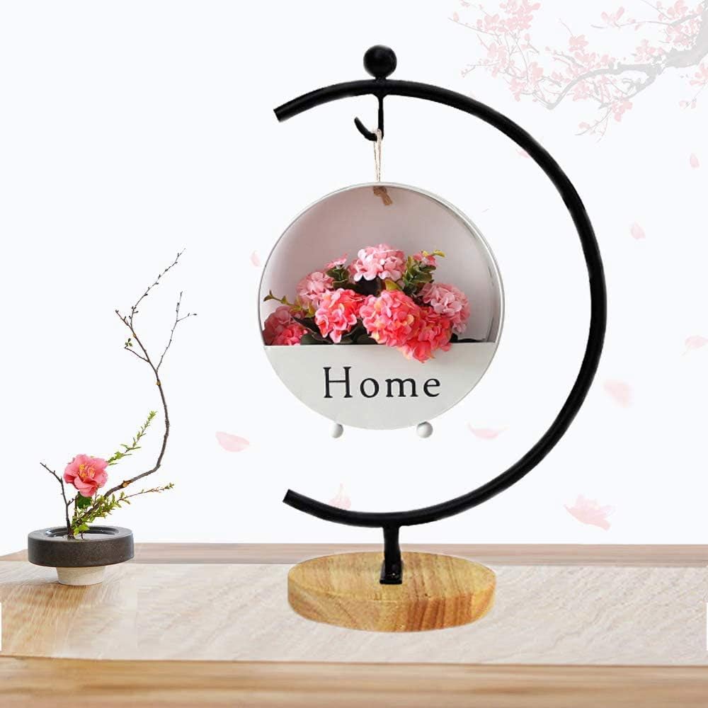 Archi G-Shaped Ornament Display Stand Iron Pothook Stand for Hanging Glass Terrarium/Picture with Wood Base (G Shape-Black)