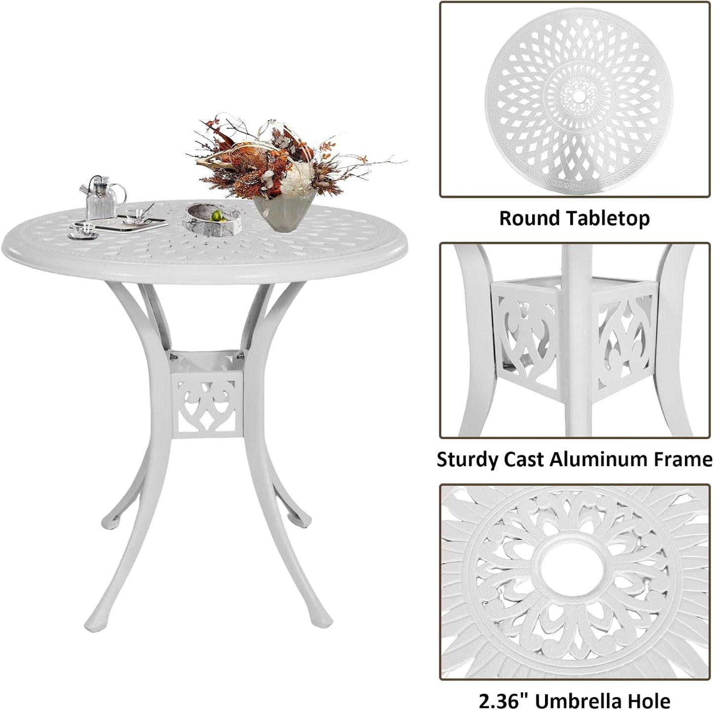 5 Piece Patio Dining Set, All Weather Cast Aluminum Outdoor Dining Table and Chairs Set of 4, Patio Furniture Conversation Set with 4 Chairs and 30.31" Round Table, 2.36" Umbrella Hole
