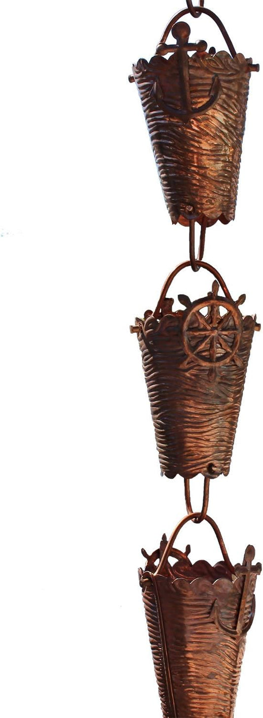 Nautical Cups Copper Rain Chain with Installation Kit - 10 Foot