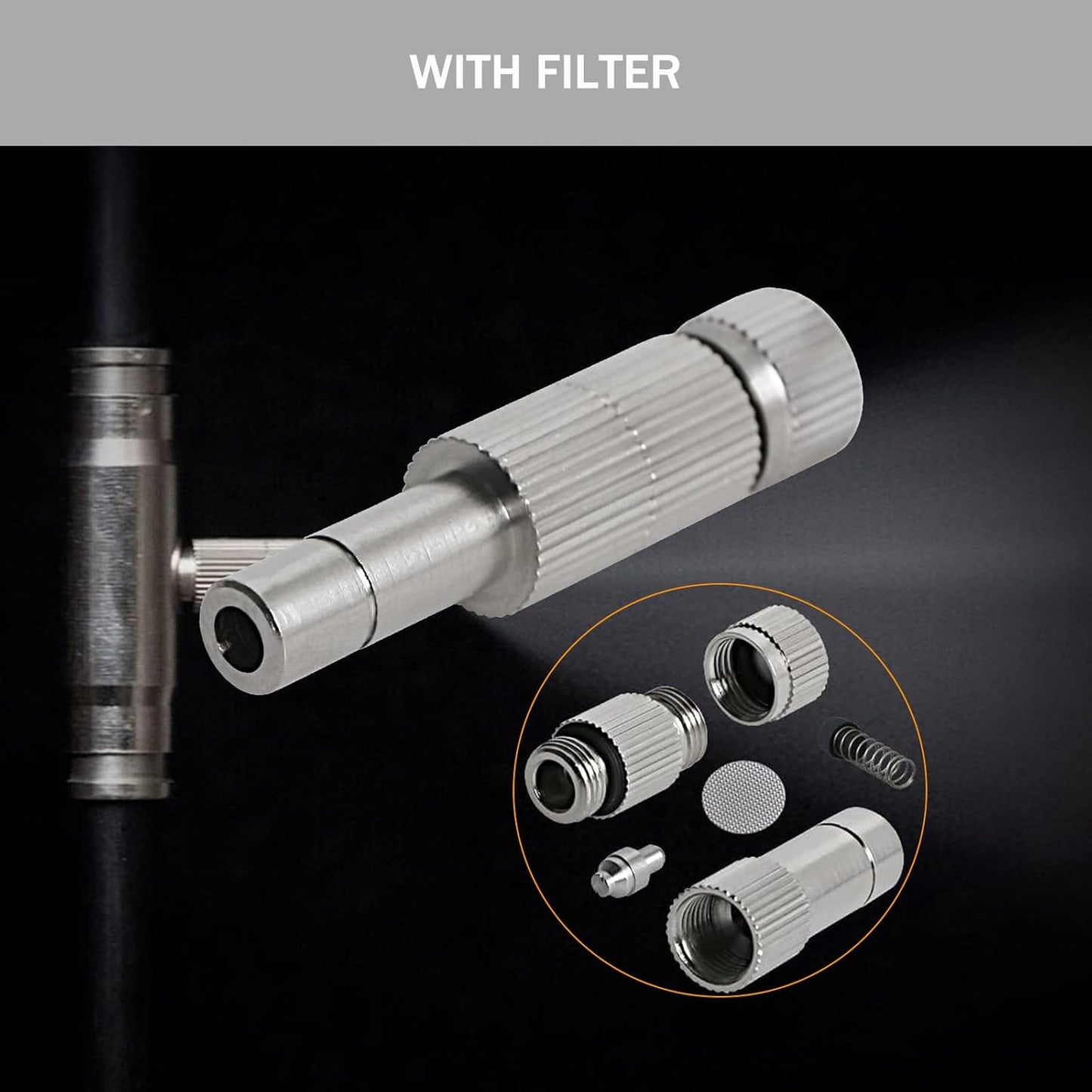 20pcs Brass Mister Nozzles, 6mm Misting Nozzles for Outdoor Cooling System, Landscaping, Air Humidification, Greenhouse Irrigation (with Filter, 0.02"/0.5mm Orifice)