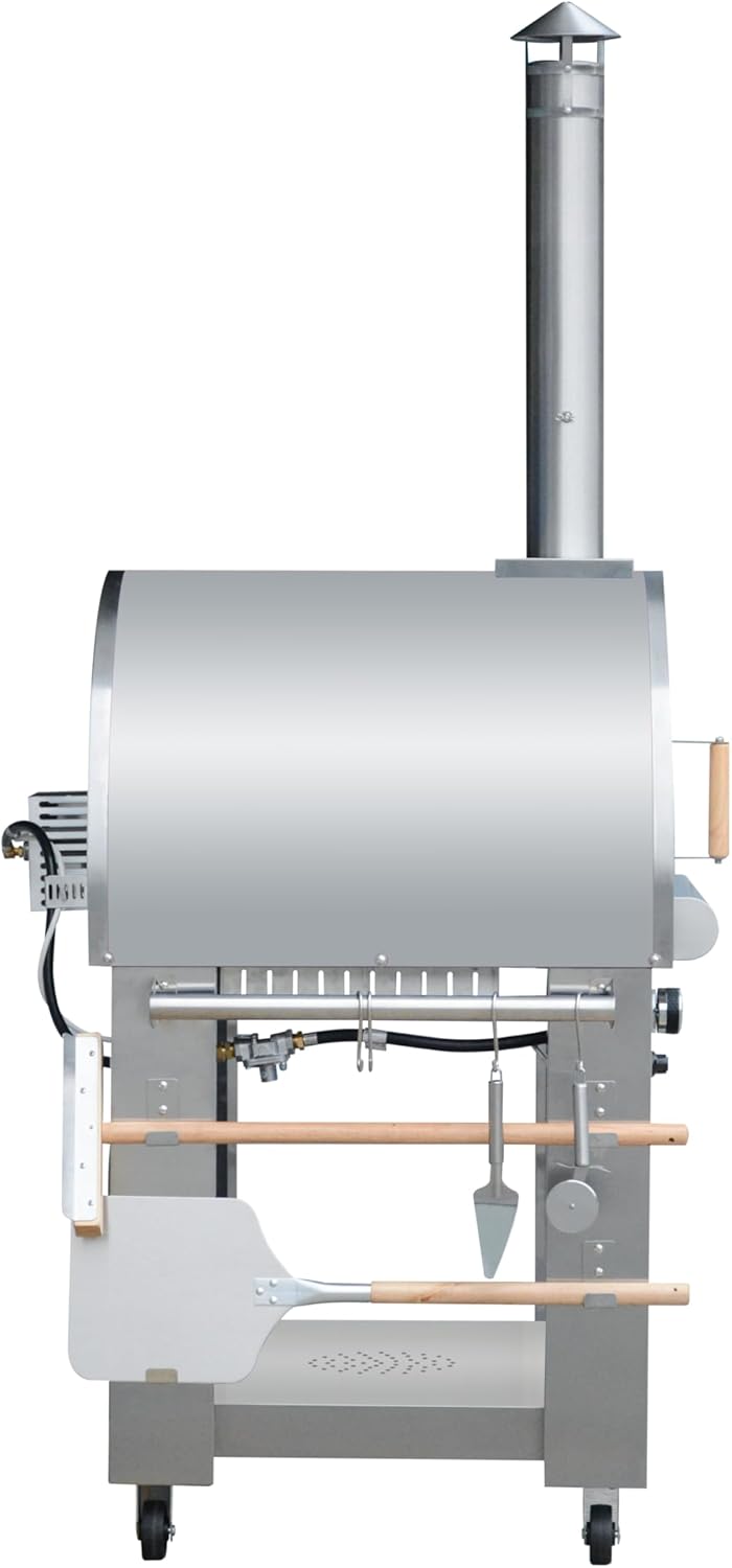 32.5 inch Propane Gas and Wood Fired Pizza Oven, Large Stainless Steel Pizza Oven for Outdoor, Backyard and Party (Silver)