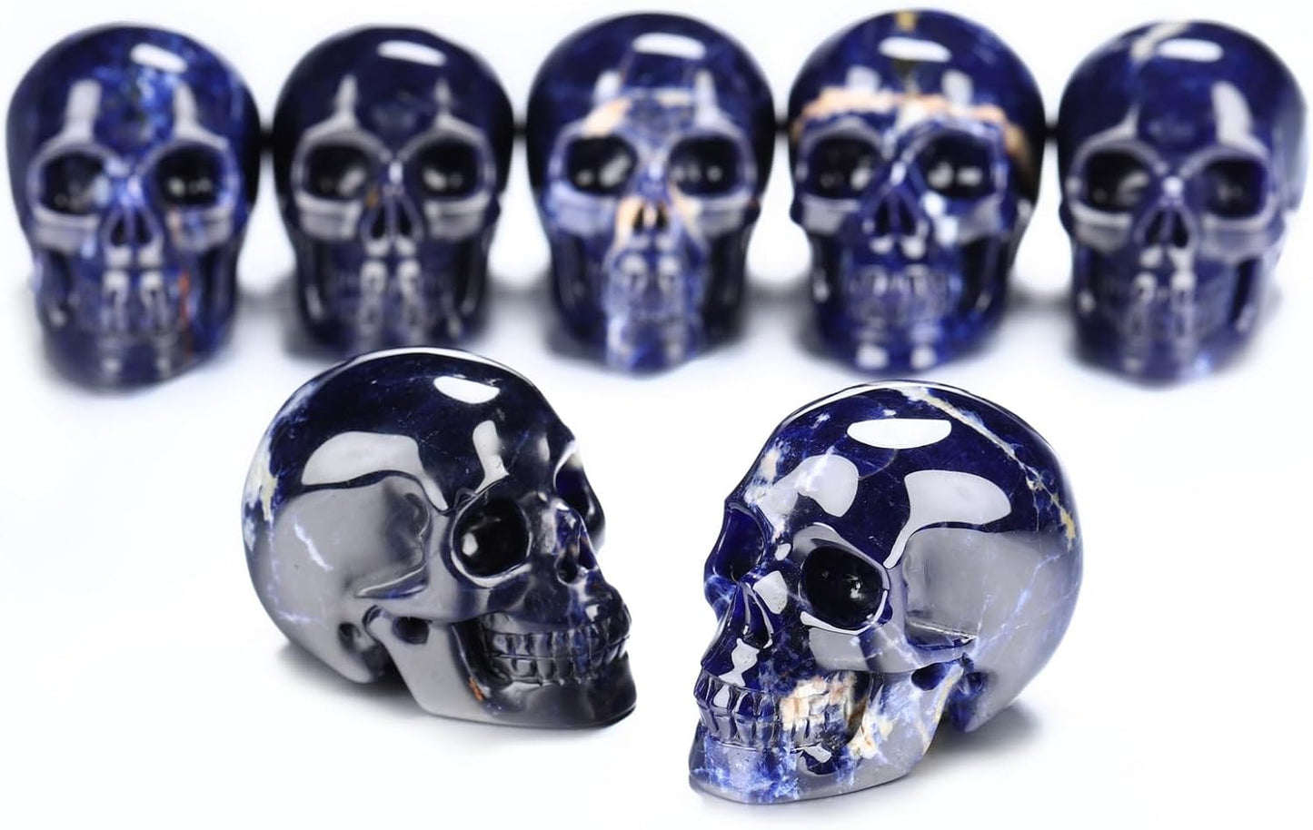 Skullis 2.0" Sodalite Crystal Skull, Hand Carved Gemstone Fine Art Sculpture, Reiki Healing Stone Statue.1483