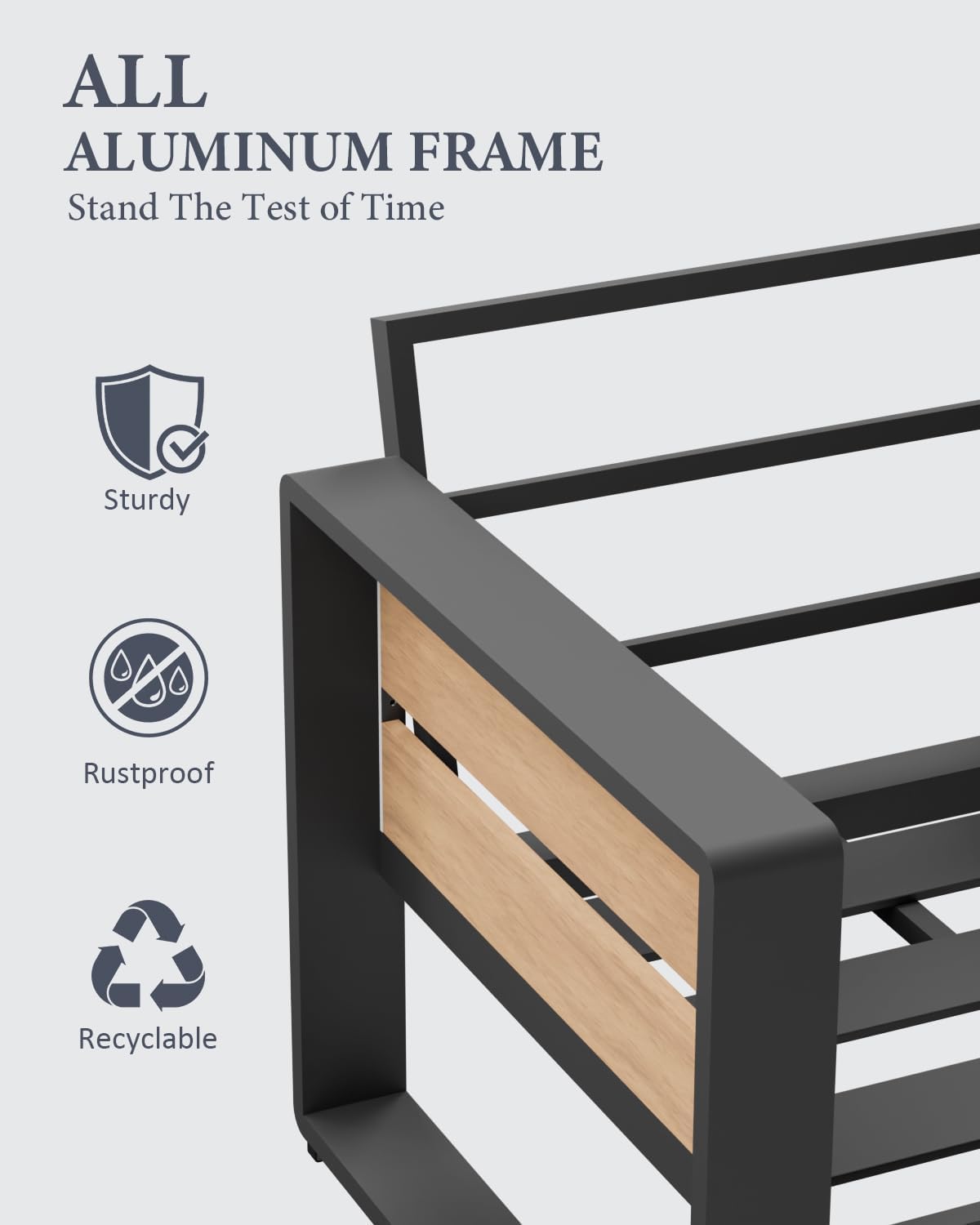 ZANDOR Aluminum Outdoor Patio Furniture Set, 5-Piece Metal Modern Outside Sectional Conversation Lawn Furniture with Coffee Table & Washable Thick Cushions,Seating Sofa for Garden/Backyard/Porch Grey