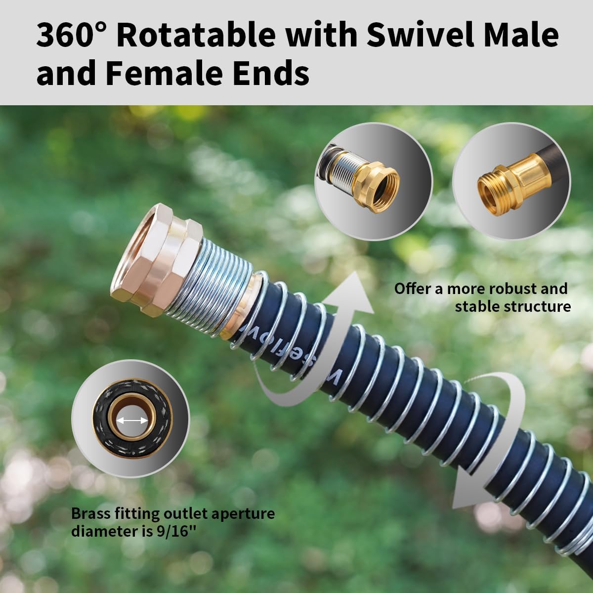 WiseFlow Garden Hose 150FT x 3/4", Heavy Duty Rubber Hose, 1000PSI Burst, 300PSI Working, Water Hose with Five Layered Braiding, Male Female Fittings (Black)