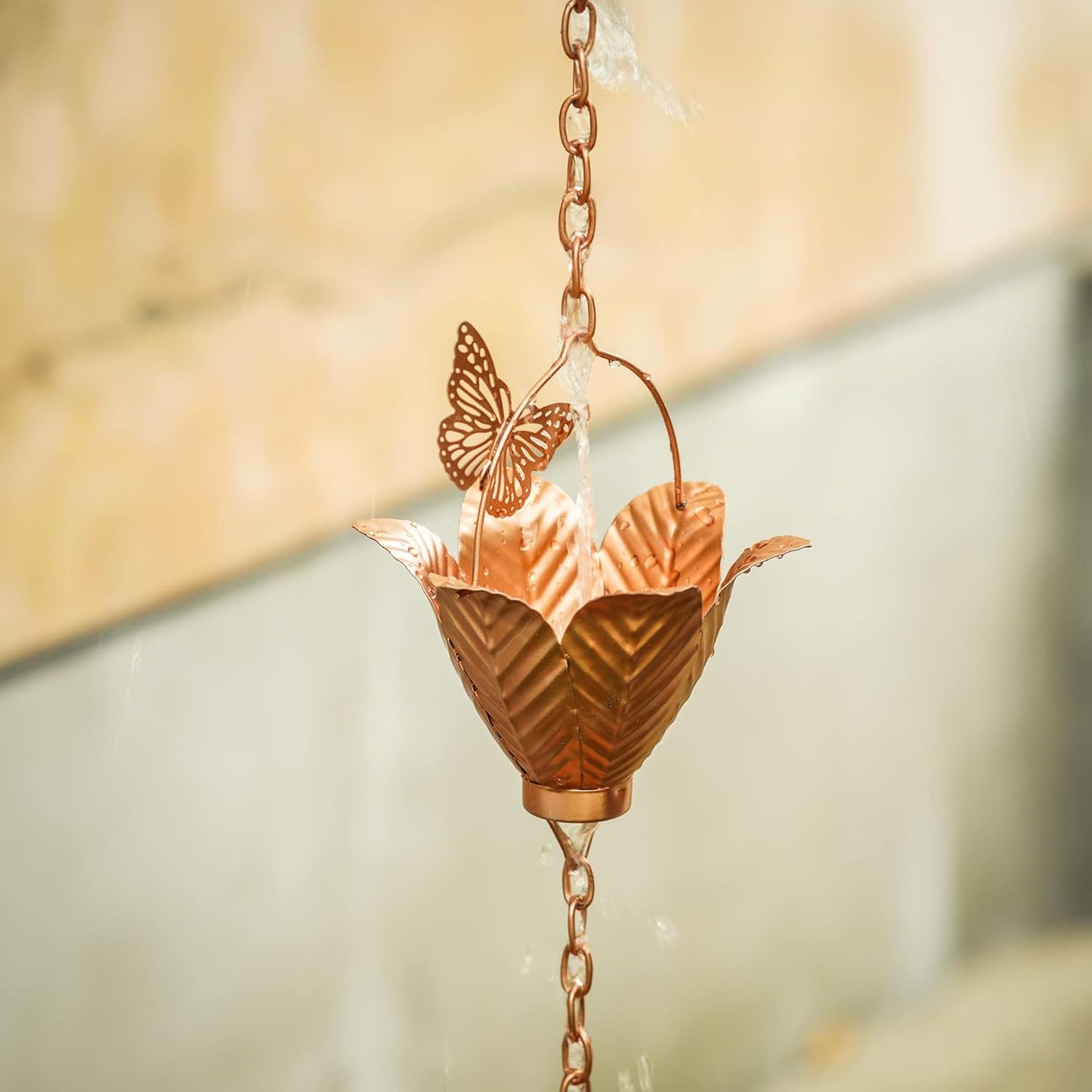 Topadorn 8.7 FT Rain Chain Iron Butterfly Gutter Chains with 10 Rain Collector Thick Iron Flower Cups Garden Decoration