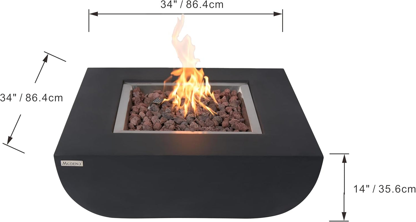 AMS Fireplace | Modeno Aurora Package | Black Natural Gas Fire Pit Table for Outside Patio Bundle with Wind Guard, and SS Burner Lid | Free Rubber Mat & Ice Bucket