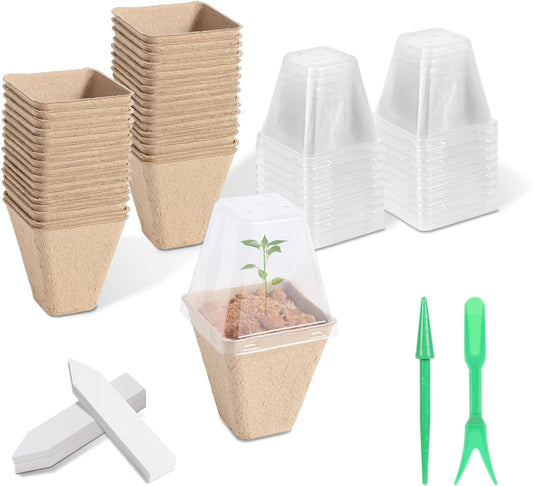 36 Pcs 3in Square Peat Nursery Pots, Biodegradable Herb Seed Nursery Pot Kits, Seedling Pots, Outdoor Garden Sprouting Peat Pots with 36 Plant Tags