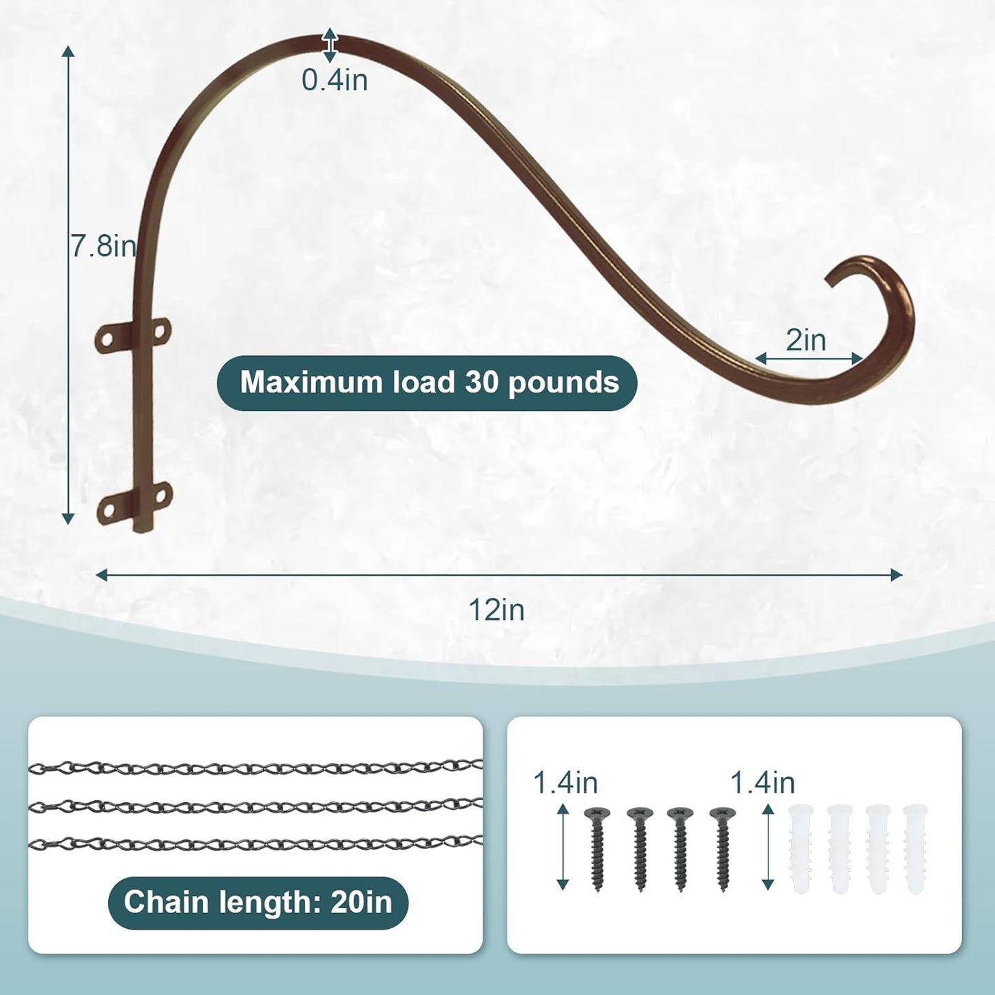 Plant Hangers Outdoor, 4 Pack 12 Inch Plant Hooks for Wall Metal Plants Hanging Bracket for Bird Feeder, Flower Baskets, Wind Chimes, Lanterns, Indoor Outdoor, Bronze