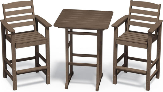 SERWALL HDPE Outdoor Patio Bar Set, Tall Adirondack Bar Chair and Table Set (Coffee, 3 pcs)