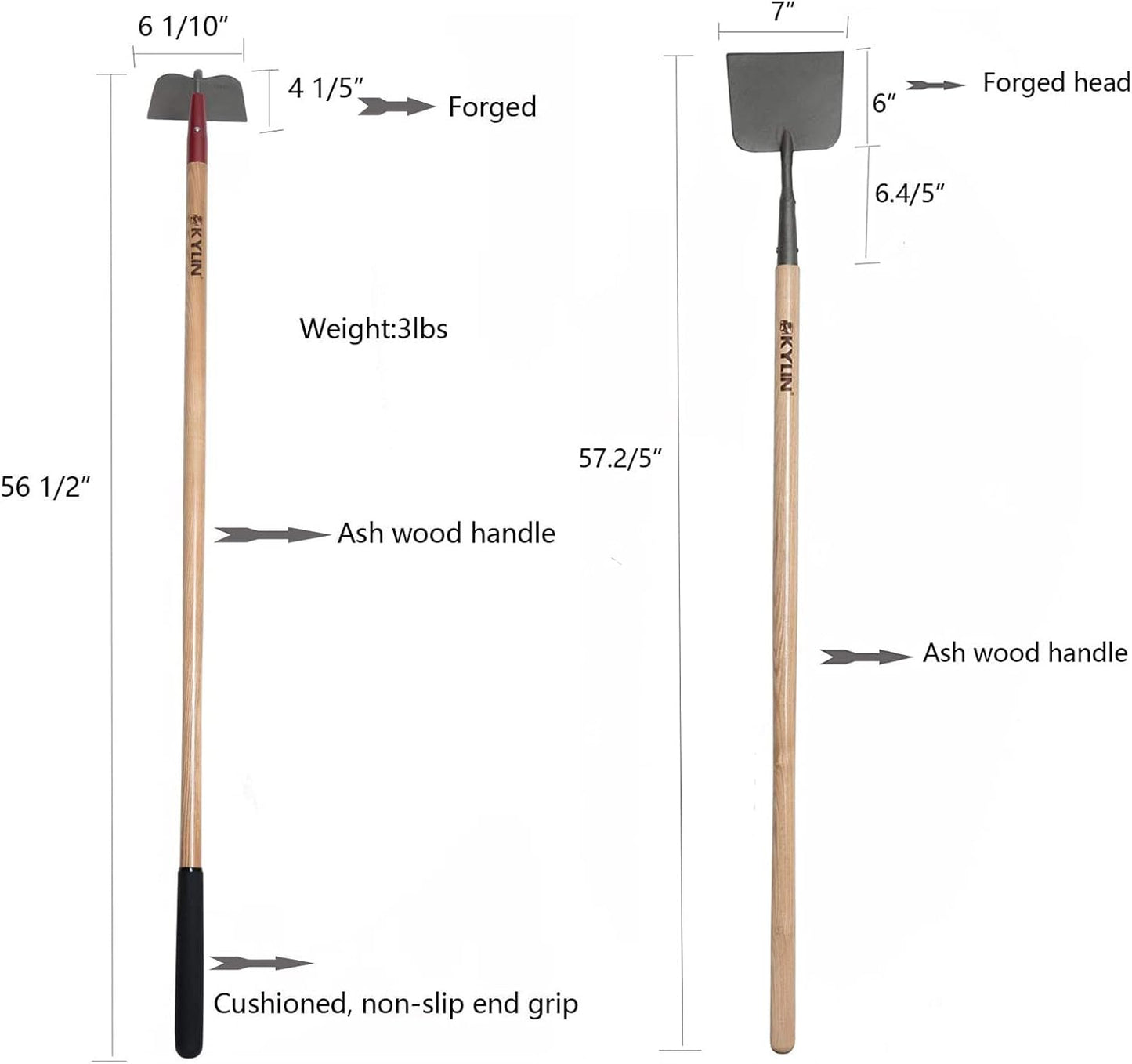 KYLIN Landscaping Shovel Rake Tools Set Heavy Duty Yard Digging Shovels Garden Hoe Long Ash Handle Forged Scraper Bush Hook for Professional-Grade 8 Pieces Lawn Tools