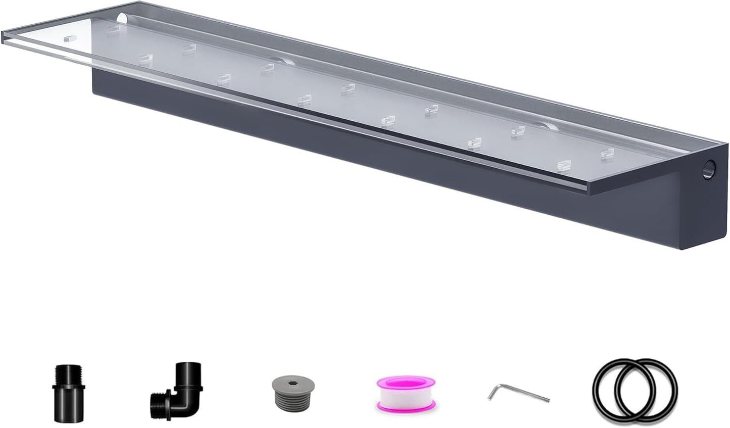 Pool Fountain, LONGRUNNEW Transparent Acrylic Pool Waterfall Spillway with Pipe Connector Kits for Indoor/Outdoor Decorative, 35.4 Inches Pool Water Feature for Garden Patio, Backyard Koi Pond Decor