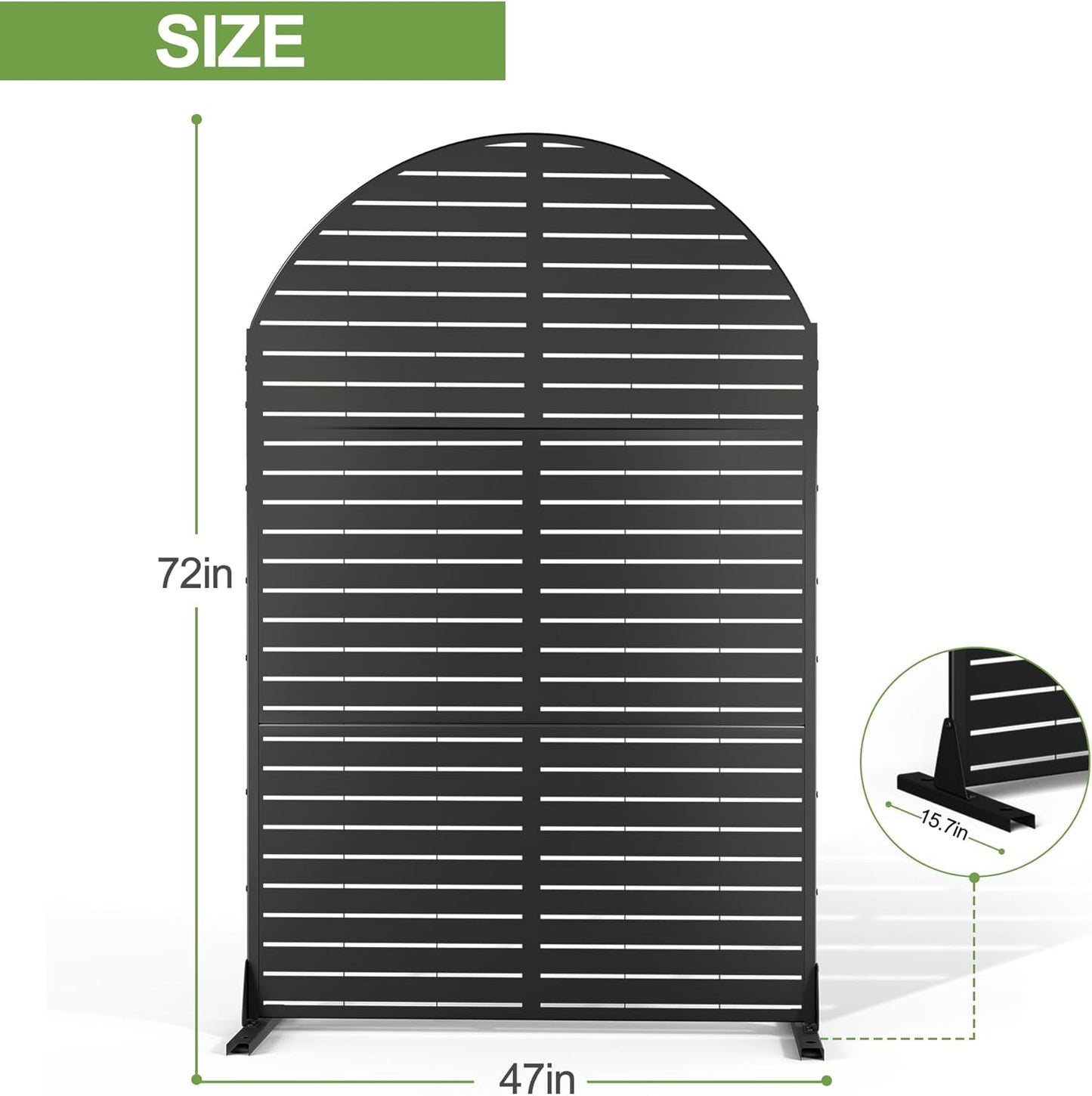 Metal Privacy Screen Outdoor 72" H×47" W,Freestanding Decorative Privacy Screen for Balcony Yard&Garden, Arched Privacy Fence-Black&Louvered