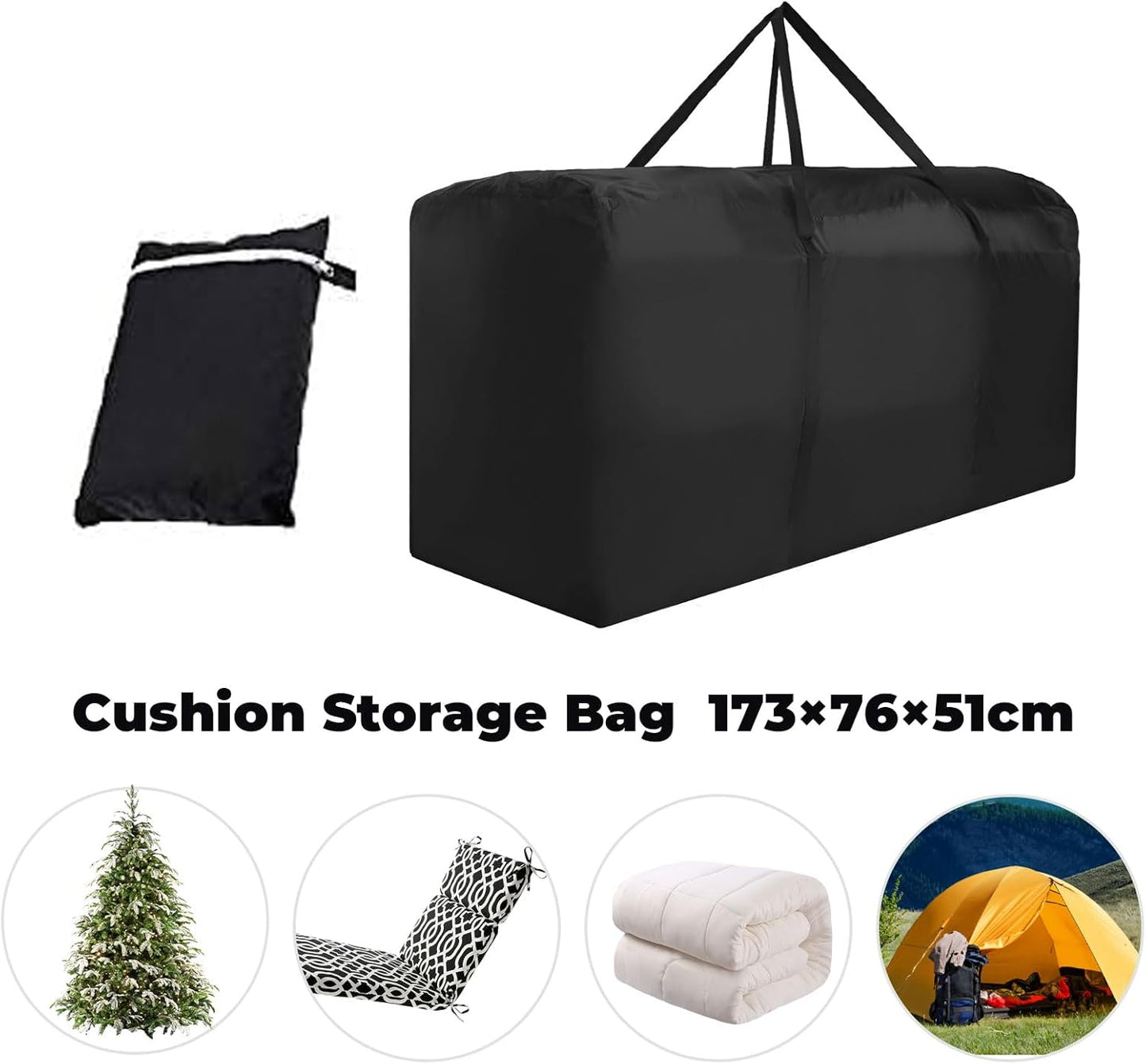 Patio Cushion Storage Bag Waterproof Extra Large Protective Zippered Outdoor Cushion Storage Bags Furniture Storage Bag with Handles, 68" L x 30" W x 20" H (2 Pack)