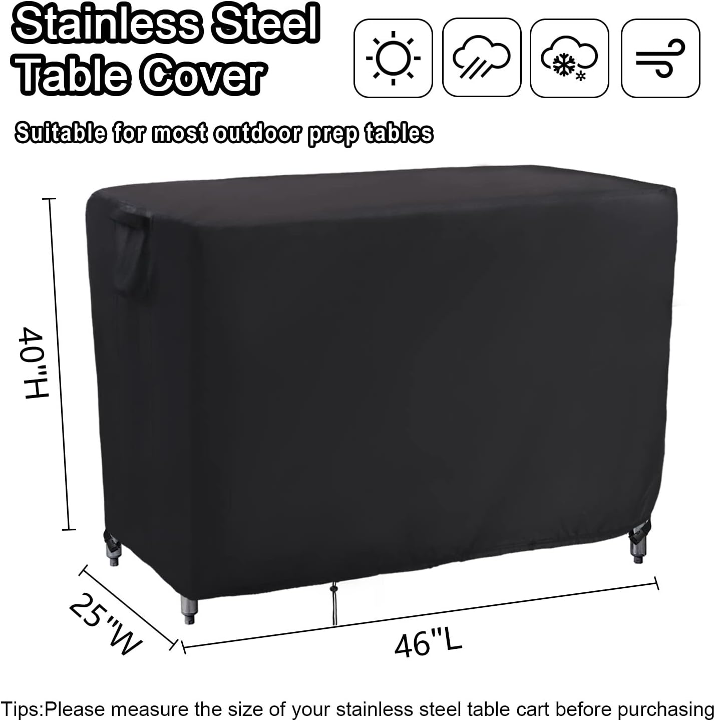 Kingling Grill Cart Cover, Waterproof Outdoor Prep Table Cover 46 Inch Stainless Steel Outdoor Patio Table Covers Rectangular for Metal Prep Cart Protection -46''L x 25''W x 40''H (Black)