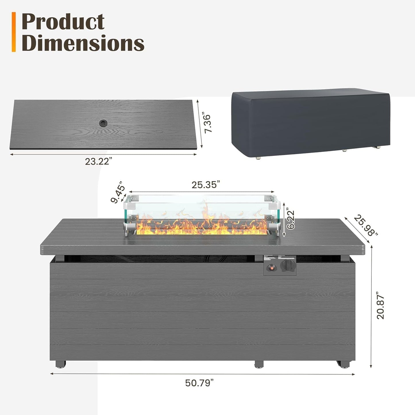 Sundale Outdoor 5 Pieces Metal Patio Furniture Set with Fire Pit Table, Outdoor Sectional Sofa w/6 Inch Olefin Cushion, Modern Outdoor Conversation Sets