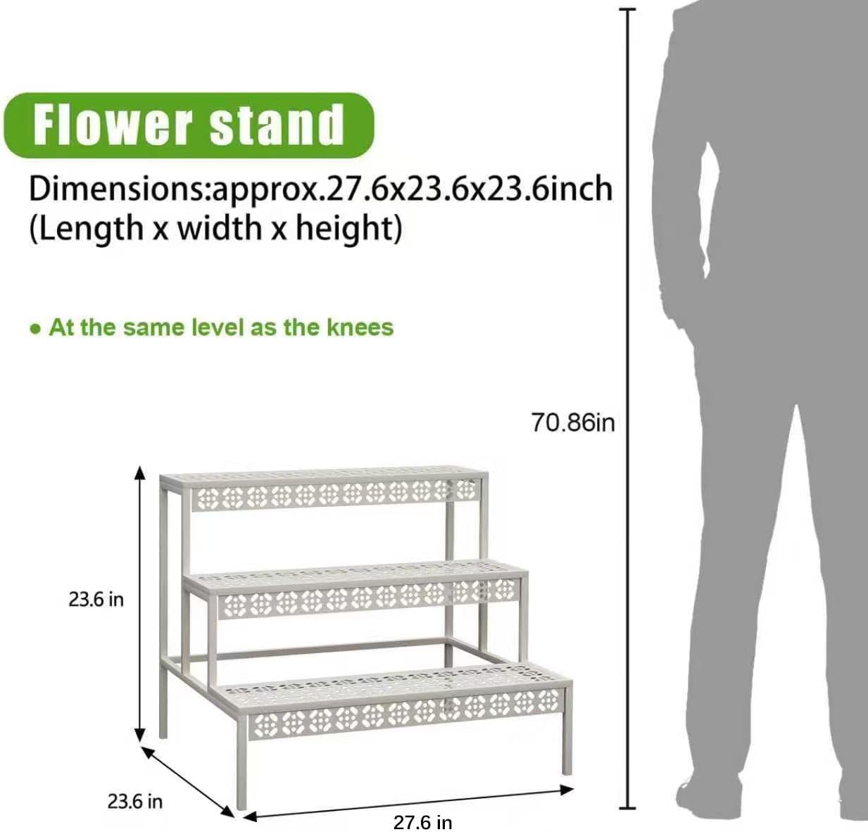 Garden 4 you 3 Tiers Metal Plant Stand,Rectangular Ladder Flower Pots Outdoor Plant Rack, Indoor Plant Display Rack, Heavy Duty Utility Storage Organizer for Home Garden Patio Balcony, Stair Style(White)