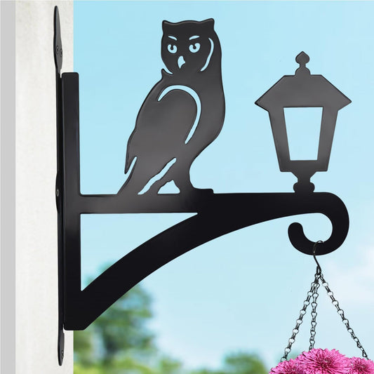 Iron Plant Hangers Outdoor, Metal Plant Hooks for Hanging Baskets, Bird Feeders, Lanterns, Flower Pots, Wall Mount Hanging Plant Holder (Owl & Street Light)