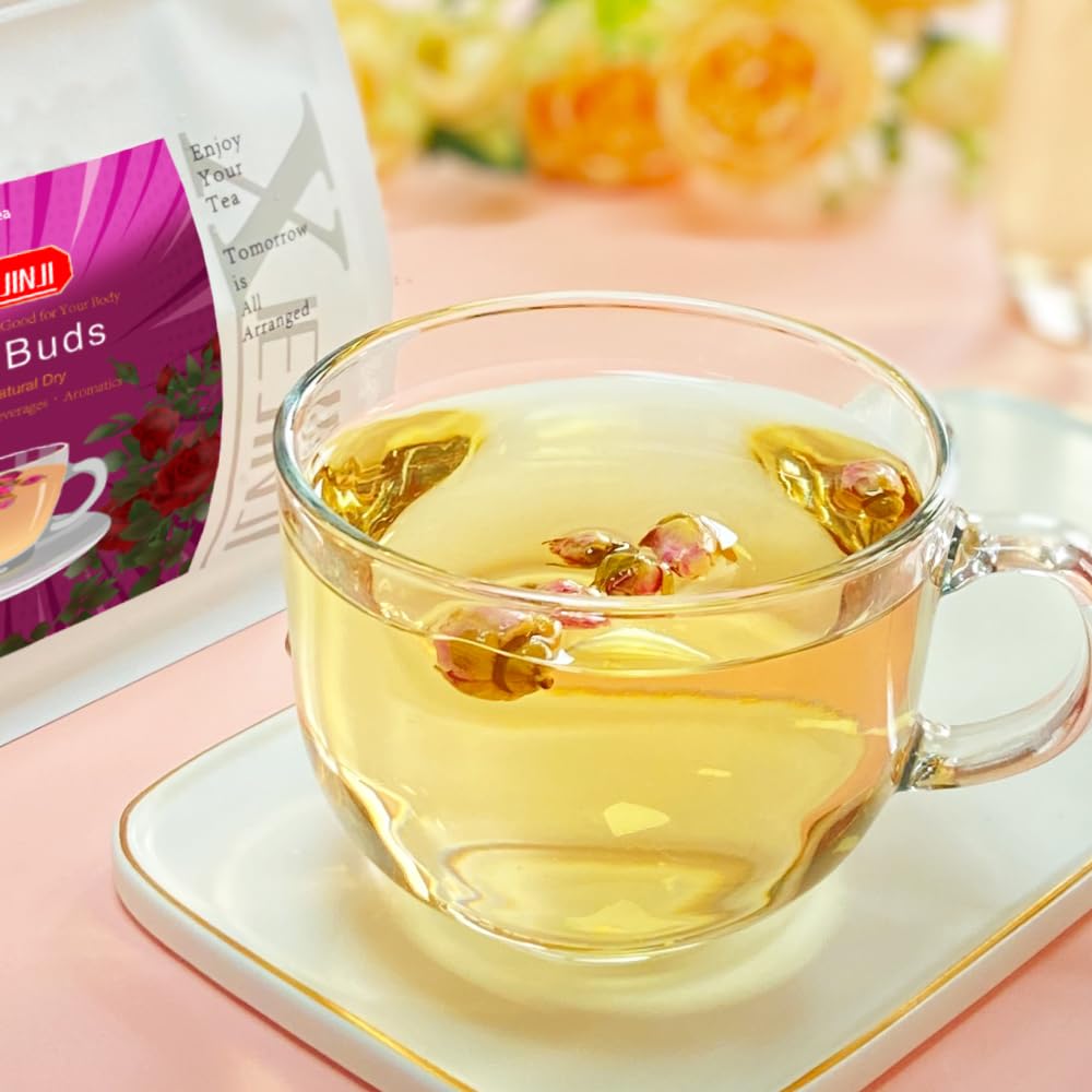 XIEJINJI Rose Tea - 100% Pure Loose Dried Rose Buds(5.3oz/150g) - Food Grade Natural Herbal Tea, Caffeine Free Sugar Free, Resealable Bag