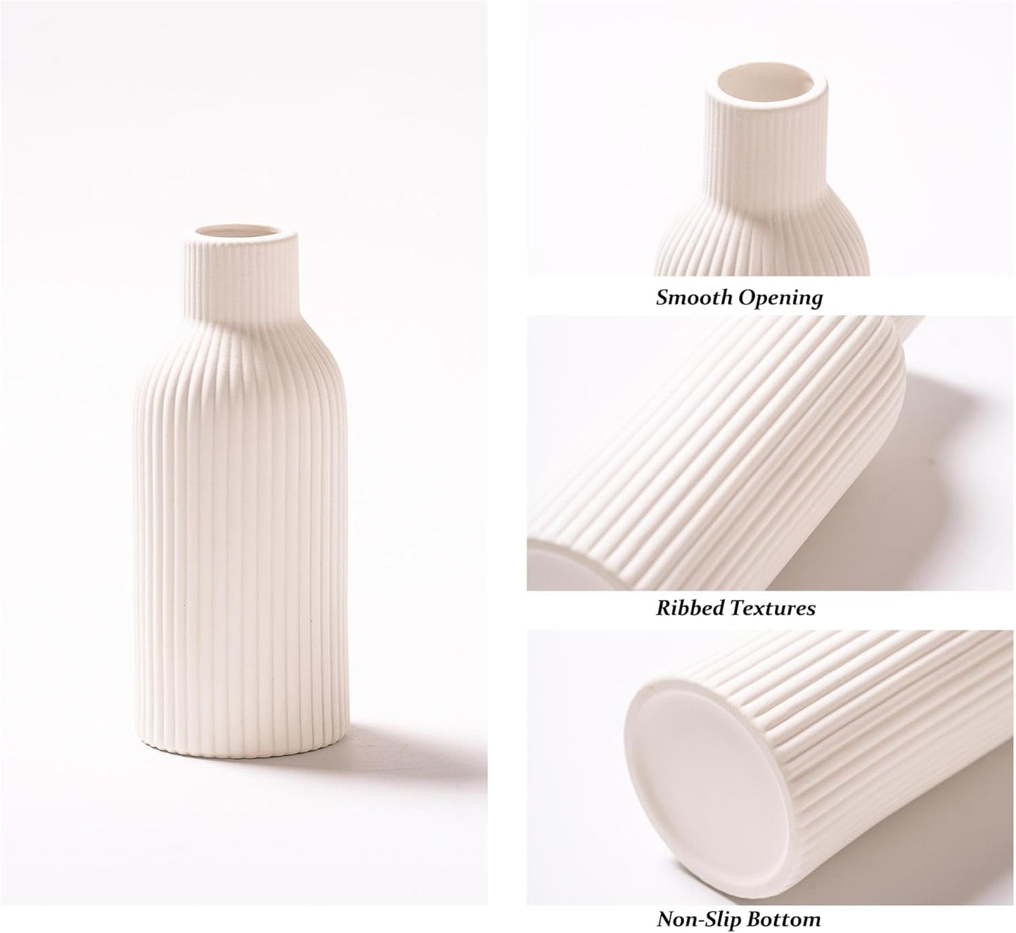 Ceramic Vase Set of 3, Flower Vases for Spring Room Decor, Kitchen Farmhouse, Modern Boho Style(White)