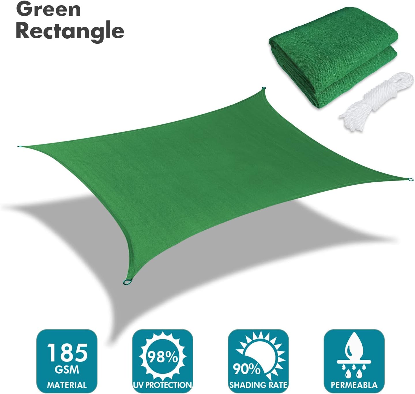 KANAGAWA 16'X18' Dark Green Custom Size Sun Shade Sail Rectangle UV Block Canopy Cover for Patio Backyard Lawn Garden Outdoor (Customized Available)