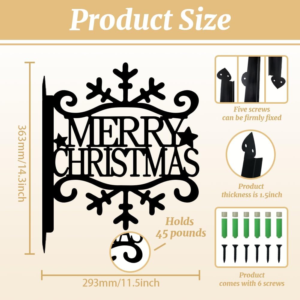 peacoblue Iron Plant Hangers Hooks for Outdoor Indoor Hanging Plants Flower Fern Pots Lantern Bird Feeder,11.5"x14.3" Weather Resistant Metal Wall Holder for Porch Garden Farmhouse(Merry Christmas)