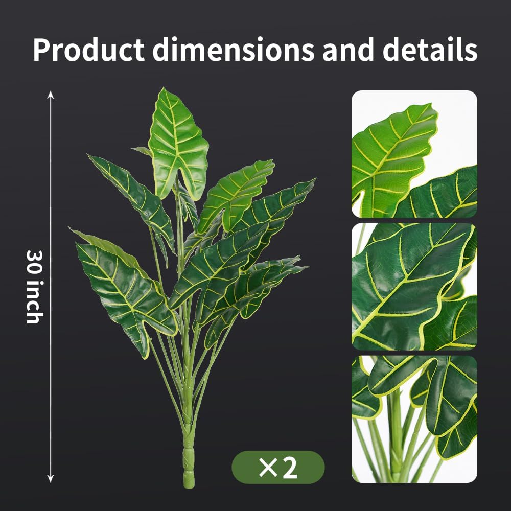 Melorca&Guilla Artificial Plants 2PCS 30“ Fake Taro Plants,Large Faux Plant,Artificial Grass Greenery Shrubs Bushes for Garden Porch Window Box Shop Office Home Décor