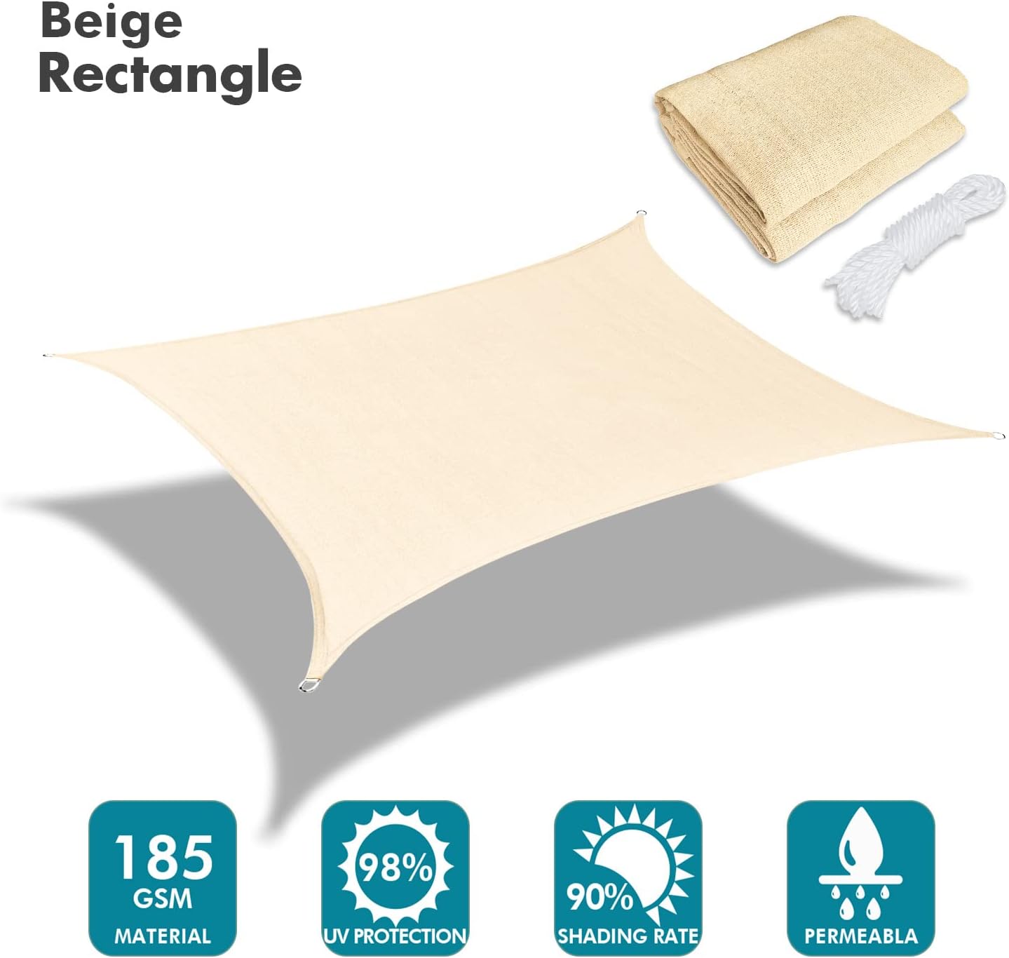 KANAGAWA 10'X24' Cream Custom Size Sun Shade Sail Rectangle UV Block Canopy Cover for Patio Backyard Lawn Garden Outdoor (Customized Available)