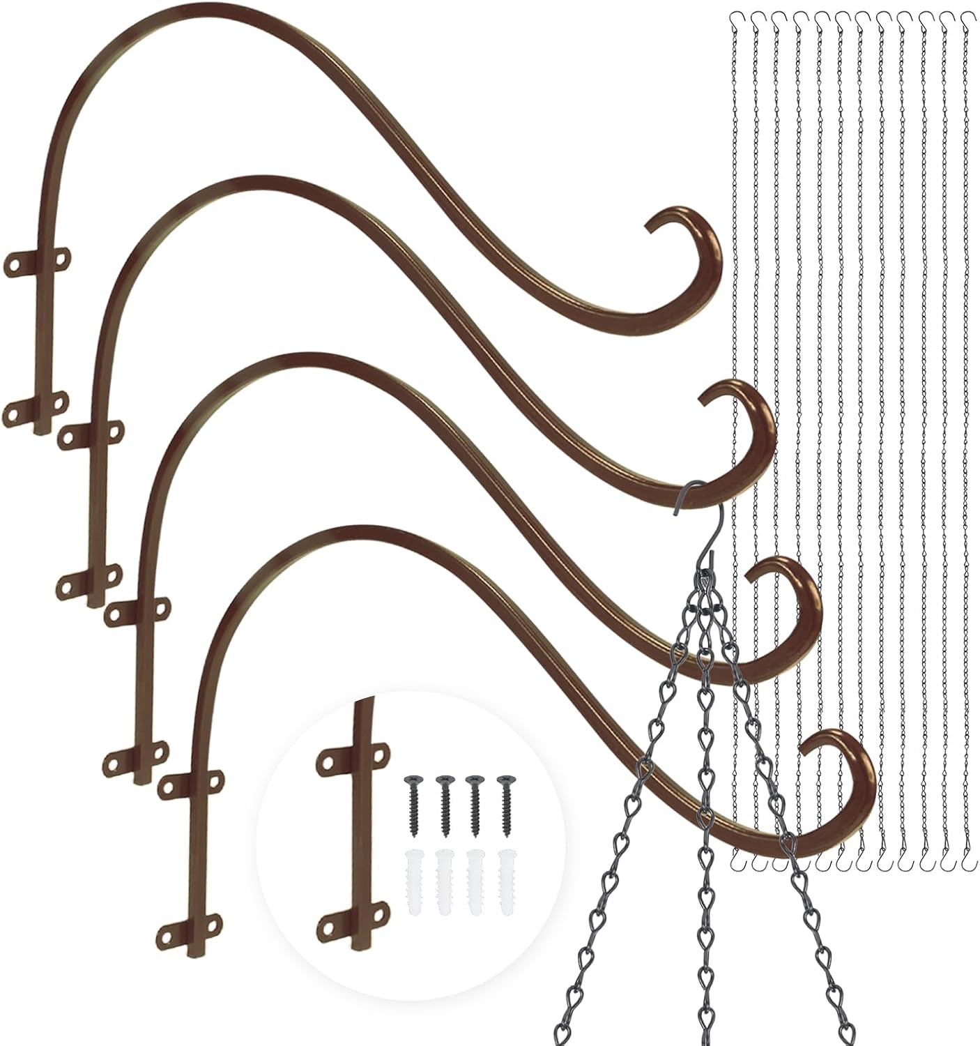 Plant Hangers Outdoor, 4 Pack 12 Inch Plant Hooks for Wall Metal Plants Hanging Bracket for Bird Feeder, Flower Baskets, Wind Chimes, Lanterns, Indoor Outdoor, Bronze
