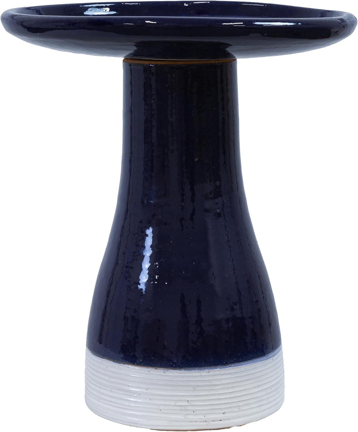 Sunnydaze 21" H Ceramic Bird Bath for Outside - Hand-Painted Outdoor Bird Bath Bowl, UV/Frost-Resistant Finish - Midnight Blue - Ribbed Pedestal